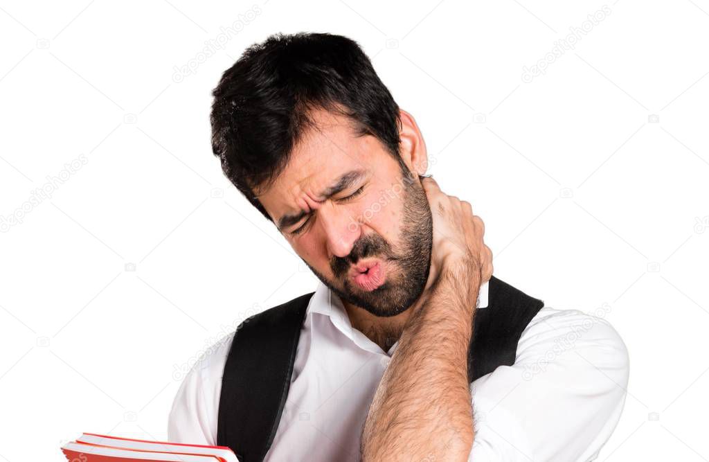 Student man with neck pain