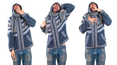 Adam kümesiyle esneme kış giysileri