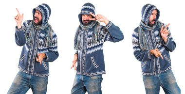 Adam bir dizi dans kış giysileri ile