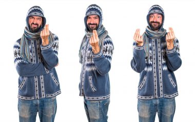 Adam para jest yapma kış giysileri ile ayarla