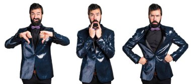 Payet ceket ile üzgün yakışıklı adam