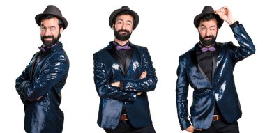 Payet ceket şapkalı olan yakışıklı adam