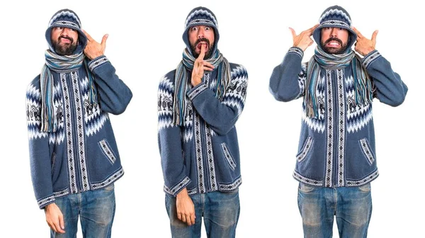 Adam intihar jest yapma kış giysileri ile ayarla