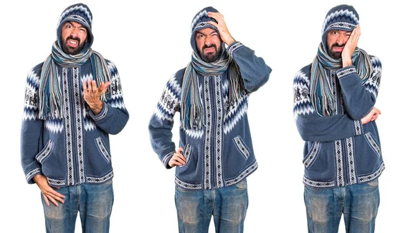 Set of Tired man with winter clothes — Stock Photo, Image