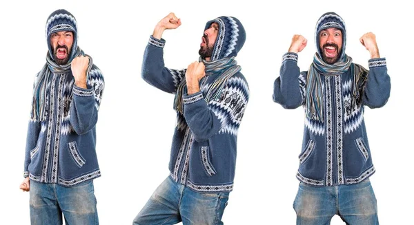 Set de hombre afortunado con ropa de invierno —  Fotos de Stock
