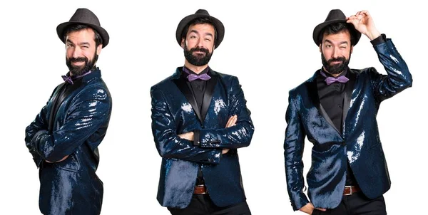 Payet ceket şapkalı olan yakışıklı adam