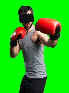 Boks eldivenleri ve Vr gözlük ile Sportman