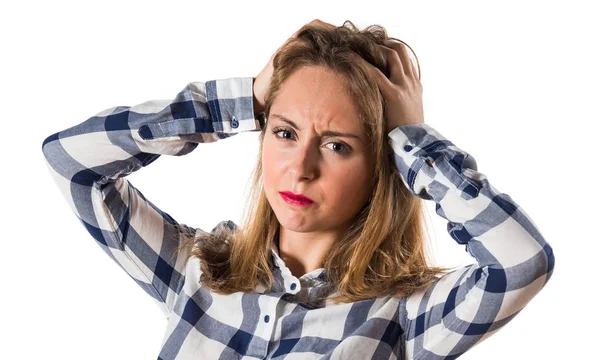 Frustrovaný blondýna dospívající dívka — Stock fotografie