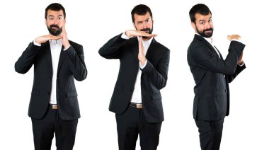 Yakışıklı işadamı zaman aşımı jest yapma kümesi