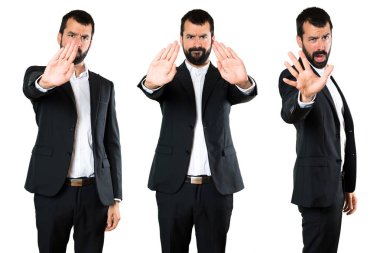 Yakışıklı işadamı dur işareti yapım seti