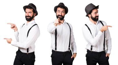 Sakal ön ve laterallerin işaret ile hipster adam