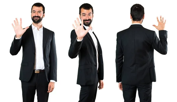 Set of Handsome businessman counting five — Stock Photo, Image