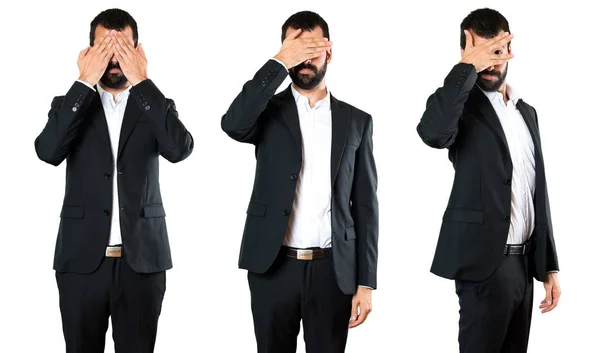 Set of Handsome businessman covering his face — Stock Photo, Image