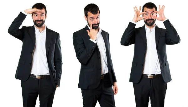 Set of Handsome businessman showing something — Stock Photo, Image