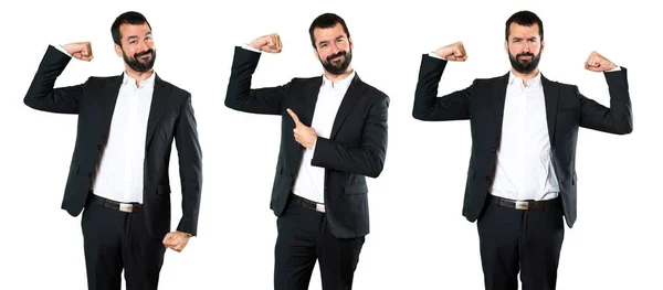 Set of Handsome businessman making strong gesture — Stock Photo, Image