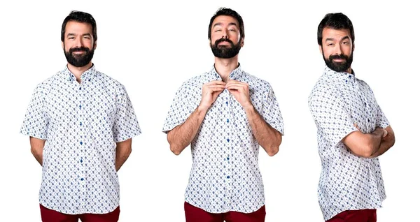 Kendisiyle gurur sakallı yakışıklı esmer adam