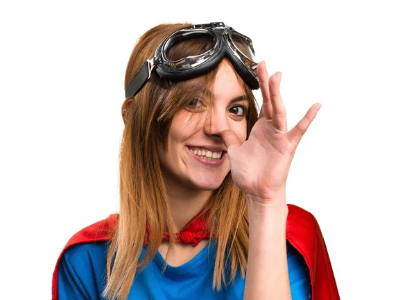 Bella ragazza supereroina che fa una battuta — Foto Stock