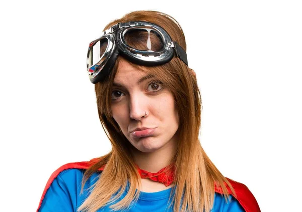 Triest mooie superheld meisje — Stockfoto