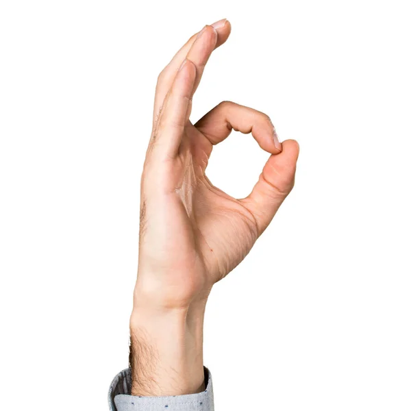 Hand of man making OK sign — Stock Photo, Image