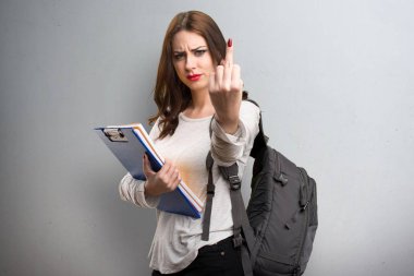 Boynuz jest yapma öğrenci kadın dokulu arka plan