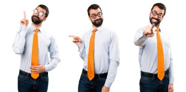 Komik adam lateral için yukarıyı gözlük ve fr kümesi