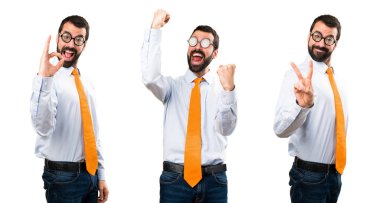 Şanslı komik adam gözlüklü kümesi