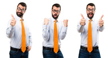 Şanslı komik adam gözlüklü kümesi