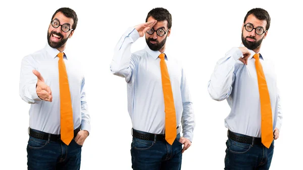 Conjunto de hombre divertido con gafas saludando —  Fotos de Stock