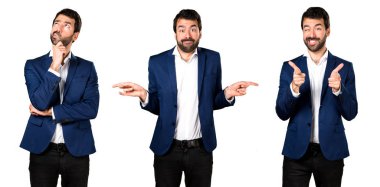 Öne doğru işaret ve düşünme yakışıklı adam