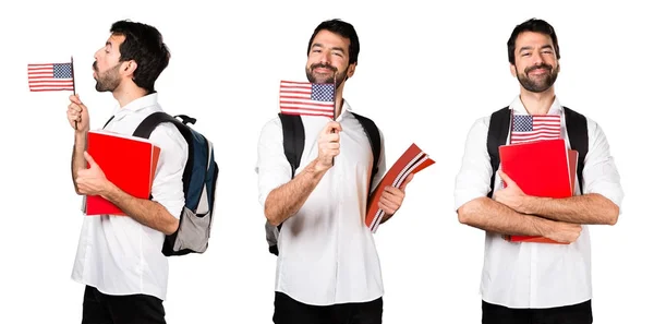 학생 남자는 미국 국기를 들고 — 스톡 사진