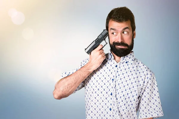 Bonito morena homem com barba cometa suicídio — Fotografia de Stock
