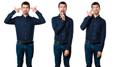 Yakışıklı adam intihar jest yapma kümesi