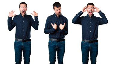 Yakışıklı adam sürpriz jest yapma kümesi