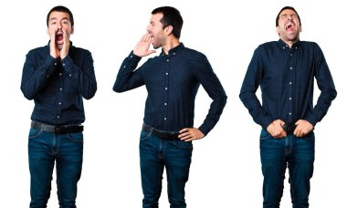 Yakışıklı adam bağırarak kümesi