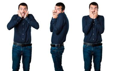 Korkmuş yakışıklı adam kümesi