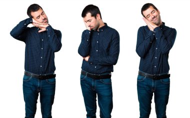 Yakışıklı adam uyku jest yapma kümesi