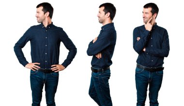 Yakışıklı adam yan bakan kümesi