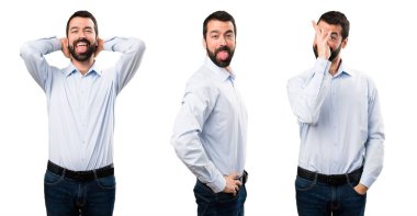 Espri sakallı yakışıklı adam kümesi