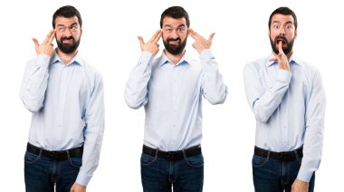 Yakışıklı adam intihar jest yapma sakallı ayarla