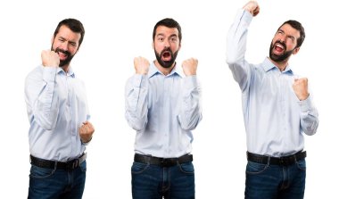 Sakallı şanslı yakışıklı adam kümesi