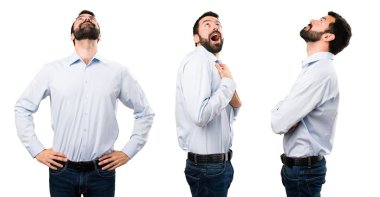 Ararken sakallı yakışıklı adam kümesi