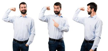 Yakışıklı güçlü bir jest yapma sakallı ayarla