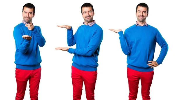 Set of Handsome young man holding something — Stock Photo, Image