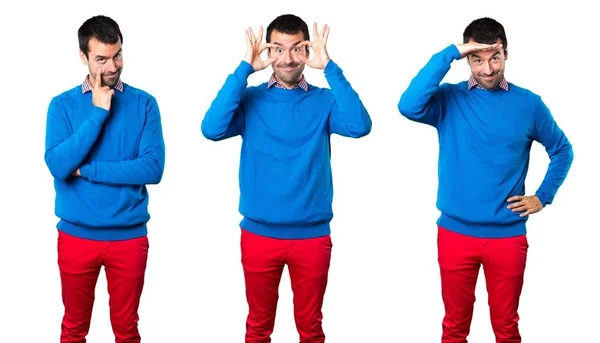 Set of Handsome young man showing something — Stock Photo, Image