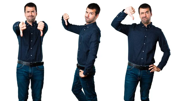 Conjunto de homem bonito fazendo mau sinal — Fotografia de Stock