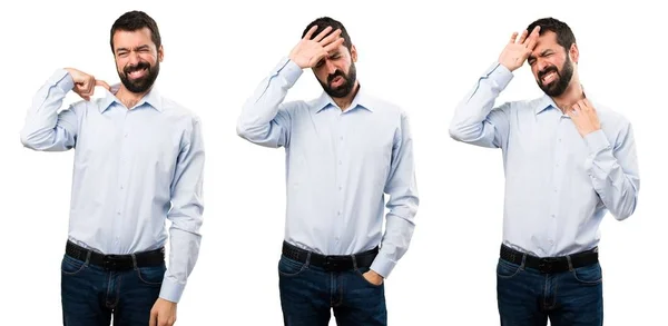 Conjunto de homem bonito com barba com febre — Fotografia de Stock