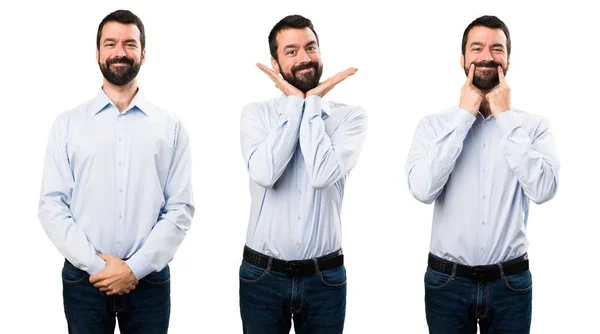 Conjunto de homem bonito com barba com febre — Fotografia de Stock