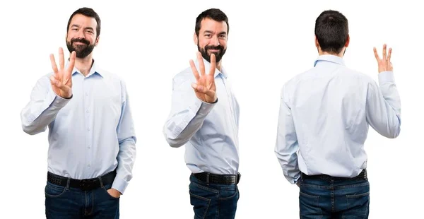 Sada pohledný muž s vousy tři počítání — Stock fotografie