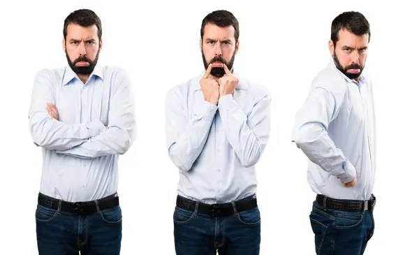 Set of Sad handsome man with beard — Stock Photo, Image
