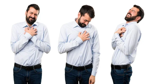 Conjunto de homem bonito com barba com dor no coração — Fotografia de Stock